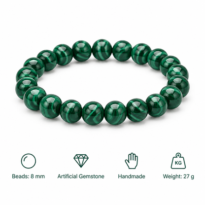 Bransoletka Green Malachite, specyfikacja po angielsku, 8 mm, kamien sztuczny, 27 g
