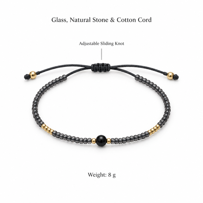 Ciemna bransoletka boho, specyfikacja po angielsku, regulowane zapiecie, 8 g